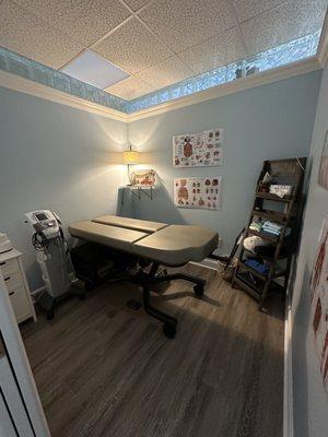 Therapy room for ultrasound, E-stim, shockwave therapy, and so much more!