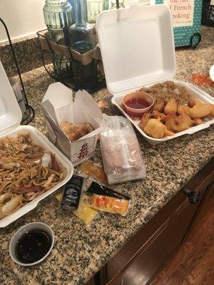 This was the house Io mein and sweet and sour chicken "all day combo" with egg rolls and fried dumplings. It was all delicious!