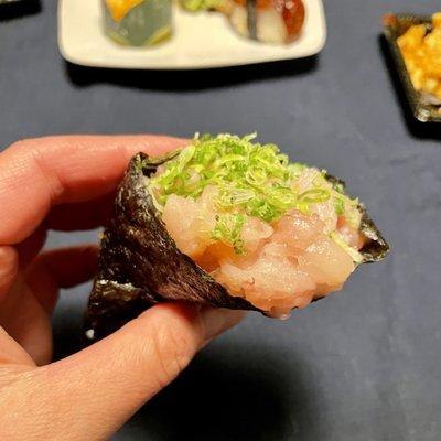 Overflowing Yellowtail Scallion Hand Roll