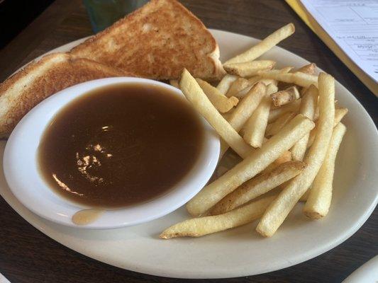 Grilled Cheese with fries and Gravy.