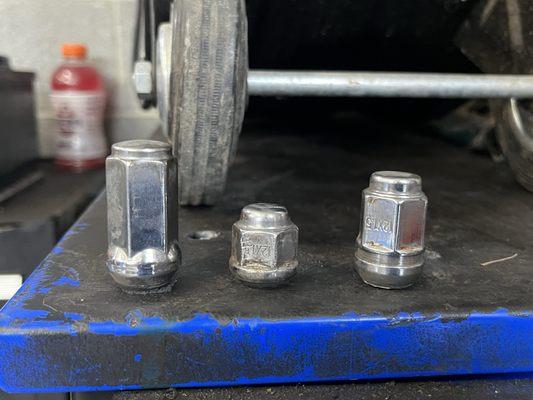 3 differently sized studs they used. the longer one is bent.