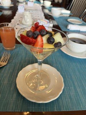 The bright delight of the sweet, delectable fruit cup as a precursor to a breakfast beyond lively expectations!