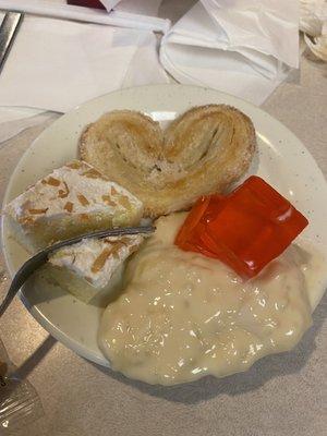 Rice pudding coconut cake slice and sugar cookie