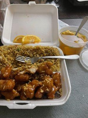 Orange Chicken, pork fried rice