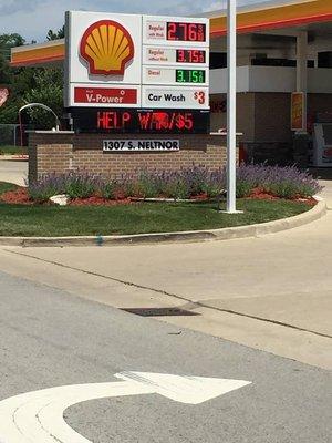 Regular price of gas is at 3.75 (w/out wash), when the going rate (including across the street) is about 90 cents less!