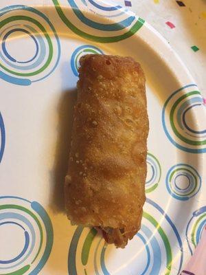 Burned egg roll that was soaked in grease yuck!!