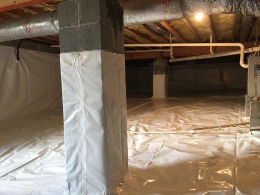 Pillars wrapped in crawl space