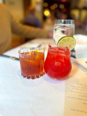 Hibiscus Spritz mocktail & Old Fashioned