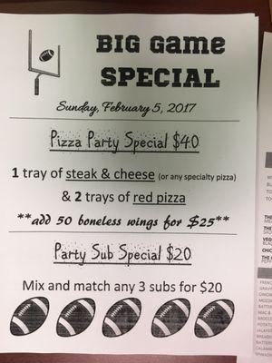 Super bowl specials for the big game party!!!