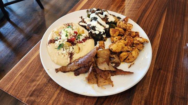 Gyro & Chicken Shwarma with Hummus & Brussels Sprouts