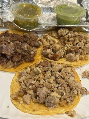 Carnitas and two chicken tacos