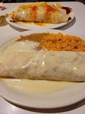 Cheese burritos with rice and beans