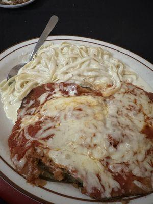 Eggplant Parmesan with Fettuccine Alfredo