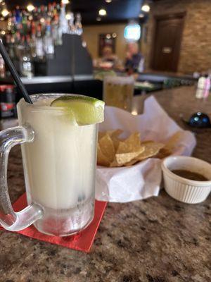 Frozen margarita and chips