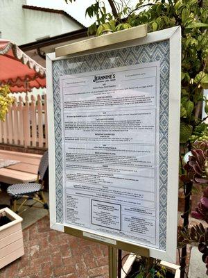 Sidewalk menu.