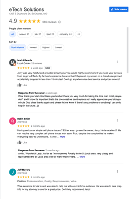 Some of (almost 700, 4.9 Star reviews on our google page) what your neighbors have shared regarding their experience at eTech Solutions