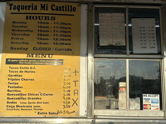 Menu & Hours of Operation