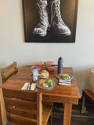 Boots on the wall! And dinner!