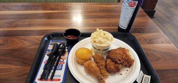 Chicken plate with mac and cheese. Drinks not included