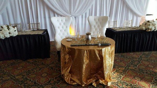 Partially decorated sweetheart table