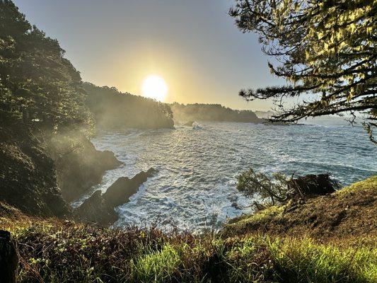 Russian Gulch Bay from the headlands at sunrise