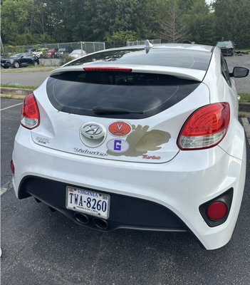 Photo of back of car when I picked it up from Carstar