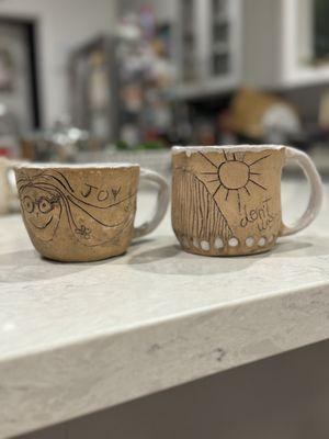 The mugs that my mom & I made at the workshop