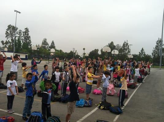 Morning exercise during our summer camp.