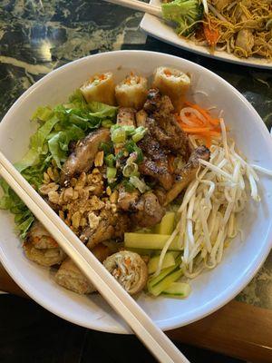 Chicken and egg roll vermicelli bowl.  Excellent!