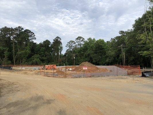 The foundation for the new building is in.