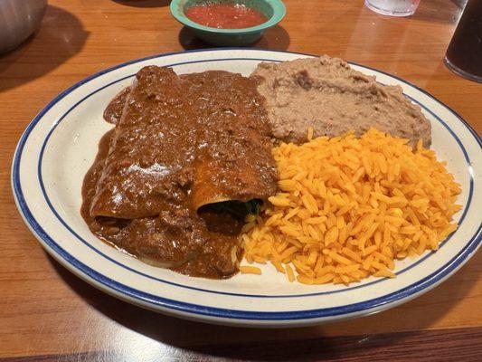 Spinach and Mushroom Enchiladas w/the best chili!