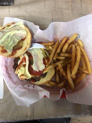 Cheese burger and fries