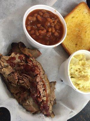 Brisket. Potato salad. Baked beans