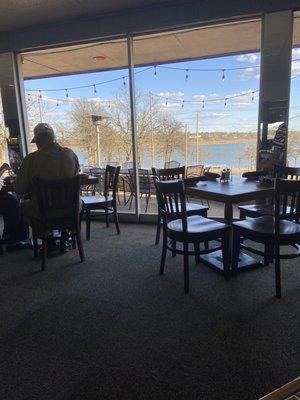 View overlooking patio and lake