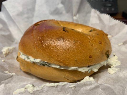 Jalapeño cheddar (toasted) with garlic veggie cream cheese