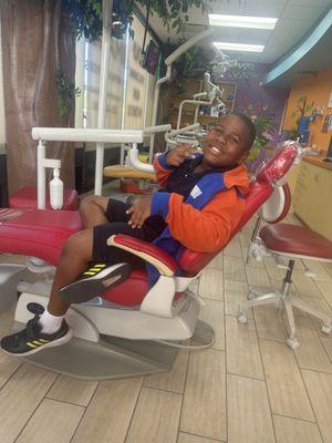 My son in the dental chair.