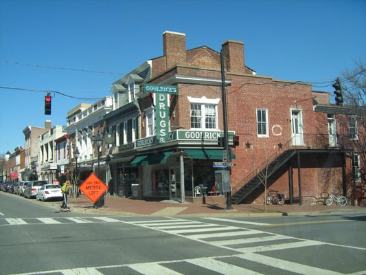 A view of Historic Old Town Fredericksburg looking north on Caroline Street