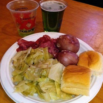 My yearly Irish meal and green beer. $12.99 + $2.50 for the beers. Cabbage, corned beef potatoes, and rolls. Delicious as always.