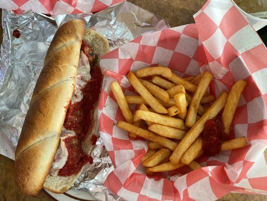 Parmesan Meatball Sandwich and Fries!