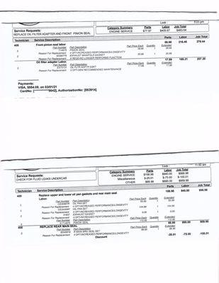 BILL SHOWS BUT TOOK 6 DAYS TO DO. FOR HAVING WRONG PARTS AND TOOLS.