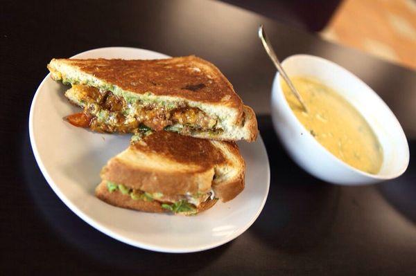 Taco Grilled Cheese & broccoli Cheddar soup