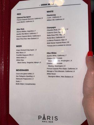 Drink menu