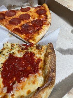 Pepperoni slice and cheese slice