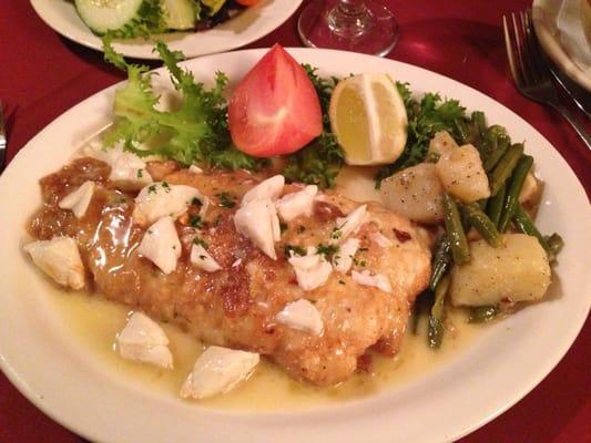 My main entree at Mama Marias - breaded flounder with crab meat.