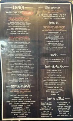 Lunch and dinner menu. They have very traditional southern food.