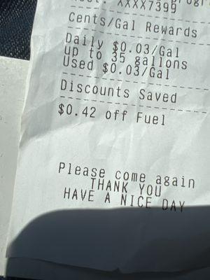 3 cent a gallon discount prevents getting carwash refund...