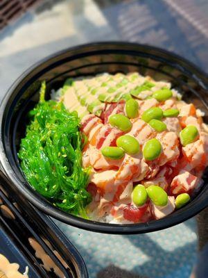 Spicy salmon + tuna poke bowl