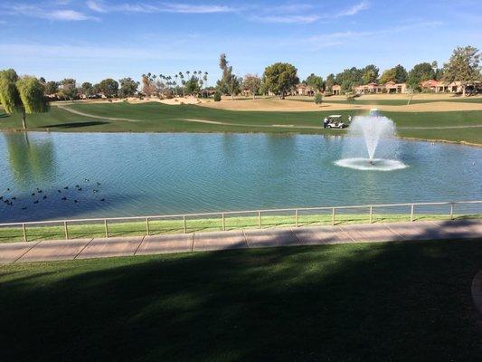 View from outdoor patio looking out on the 9th fairway