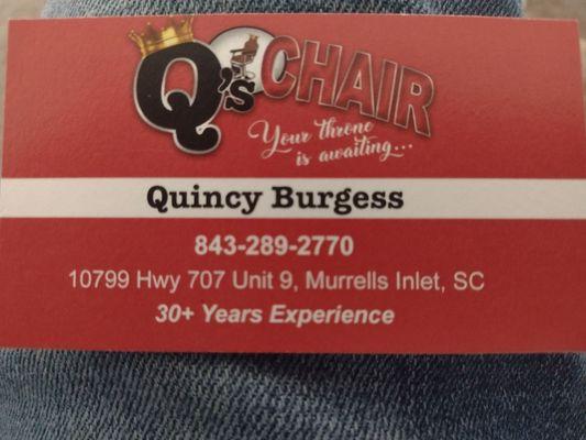 The best place in the area to get a trim or a haircut. I would recommend Q'S Chair to anyone.