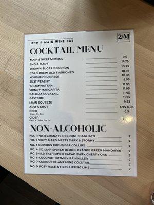 New Alcohol menu